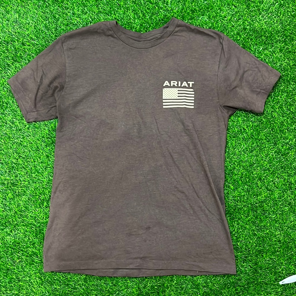 ARIAT brown men’s American flag work Tee size Medium